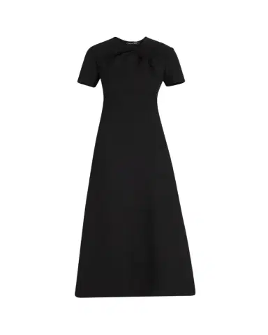 Oscar de la Renta Twisted-Neck Short-Sleeve Double Stretch Wool Midi Dress | Thumbnail 1