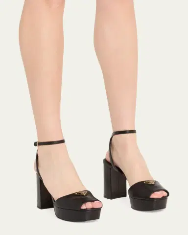 Prada Nappa Triangle Peep-Toe Platform Sandals | Thumbnail 2 Prada Nappa Triangle Peep-Toe Platform Sandals | Thumbnail 2