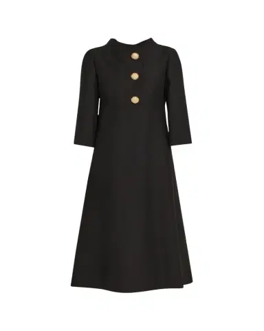 Valentino Garavani Strass Button High-Neck Crepe Midi Dress | Thumbnail 1 Valentino Garavani Strass Button High-Neck Crepe Midi Dress | Thumbnail 1