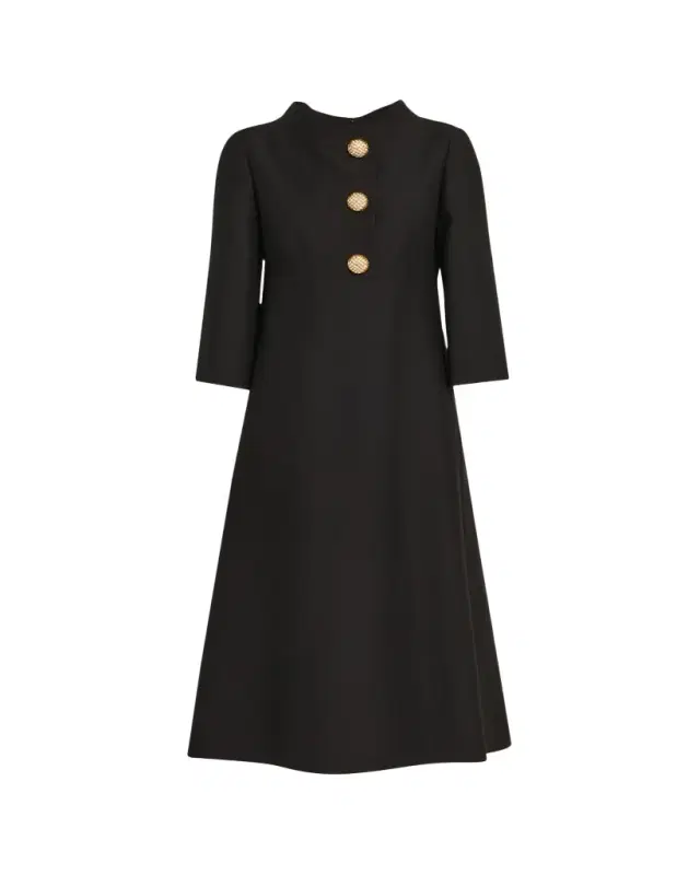 Strass Button High-Neck Crepe Midi Dress