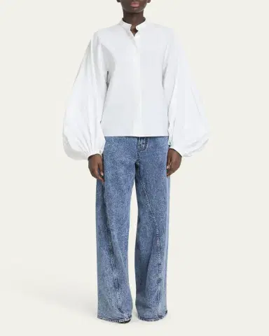ALAÏA Puff Sleeve Button Down Blouse | Thumbnail 2