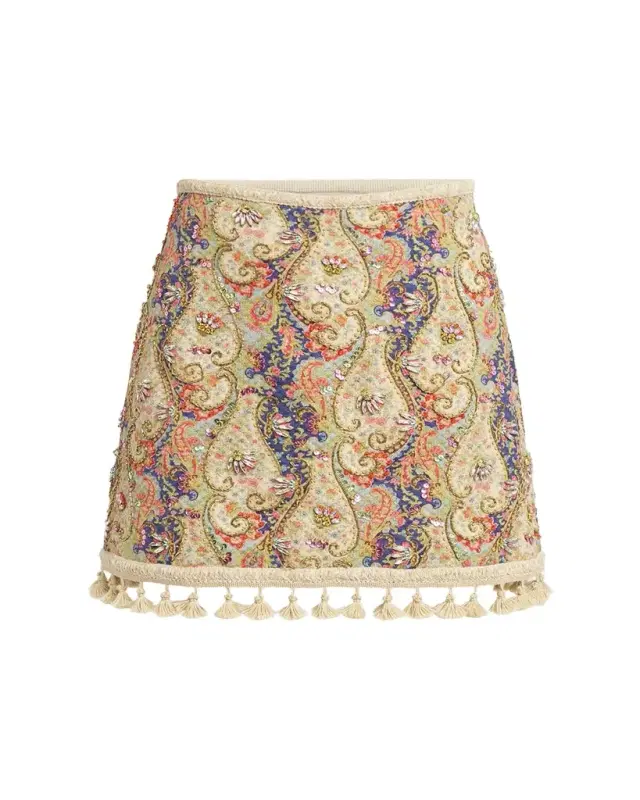 Valentino Garavani Embellished Tassel-Trim Piquet Mini Skirt