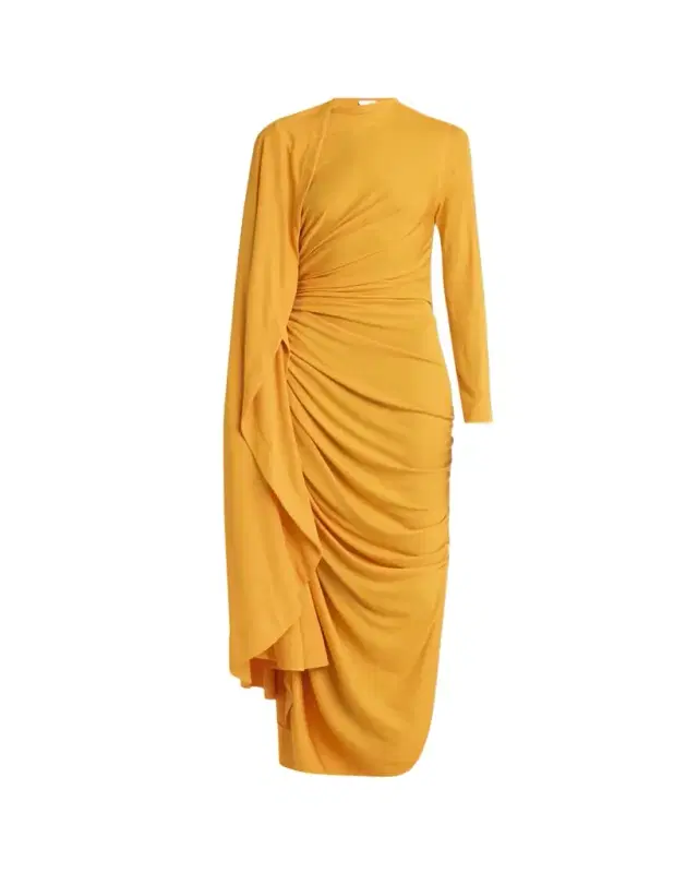 Draped Matte Viscose Jersey Cape Maxi Dress