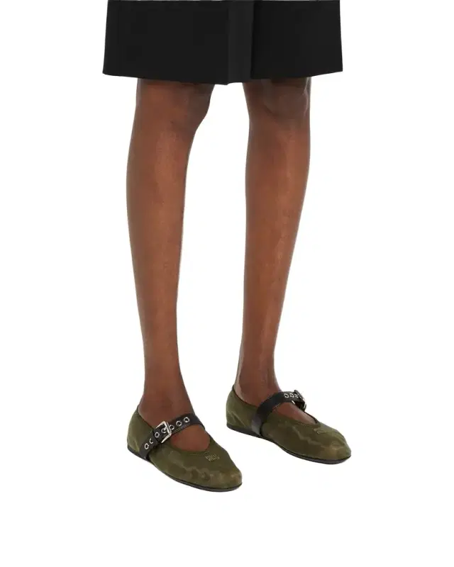 Mesh Buckle Mary-Jane Ballerina Flats