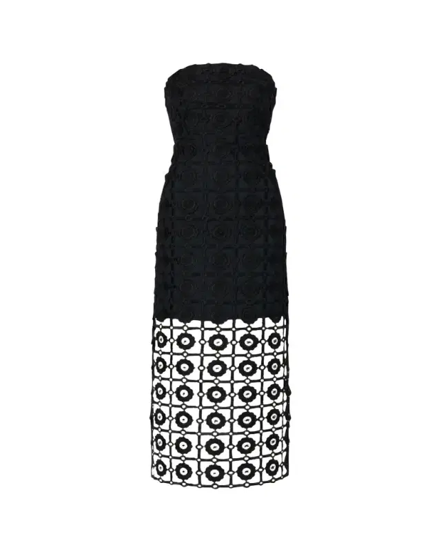Milly Kait Strapless Tile Lace Midi Dress