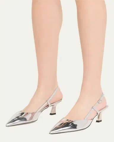 Stuart Weitzman Vinnie Metallic Kitten Slingback Pumps | Thumbnail 2