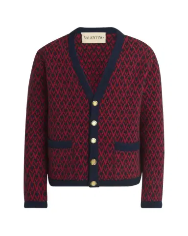 Valentino Garavani Men's Wool Toute La V Jacquard Cardigan | Thumbnail 1