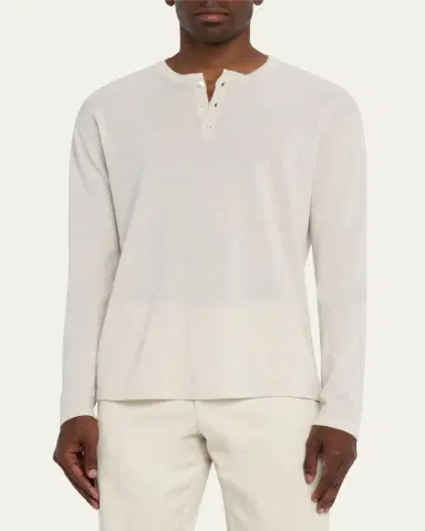 Bergdorf Goodman Men's Cashmere and Linen Henley Sweater | Thumbnail 4