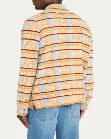Guest in Residence Men's Windowpane Cashmere Work Shirt | Thumbnail 3