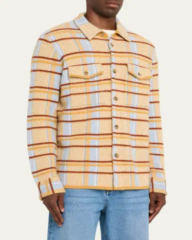 Guest in Residence Men's Windowpane Cashmere Work Shirt | Thumbnail 4