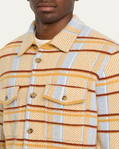 Guest in Residence Men's Windowpane Cashmere Work Shirt | Thumbnail 5