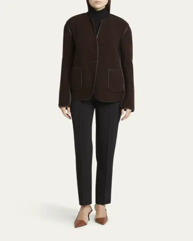 Giorgio Armani Leather Piping Cashmere Fleece Short Coat | Thumbnail 2 Giorgio Armani Leather Piping Cashmere Fleece Short Coat | Thumbnail 2