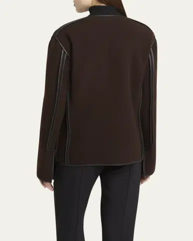 Giorgio Armani Leather Piping Cashmere Fleece Short Coat | Thumbnail 3 Giorgio Armani Leather Piping Cashmere Fleece Short Coat | Thumbnail 3