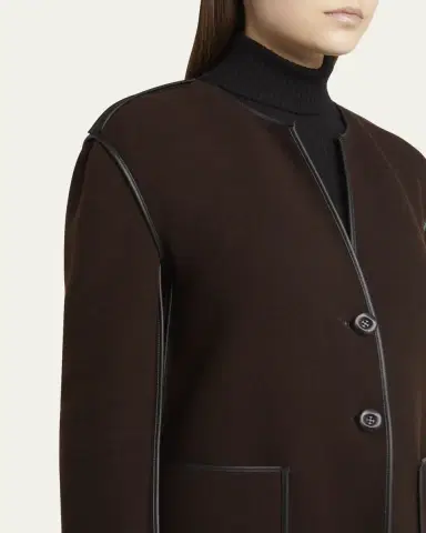 Giorgio Armani Leather Piping Cashmere Fleece Short Coat | Thumbnail 5 Giorgio Armani Leather Piping Cashmere Fleece Short Coat | Thumbnail 5
