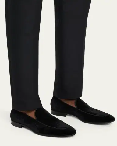 Bergdorf Goodman Men's Piped Velvet Apron-Toe Venetian Loafers | Thumbnail 2 Bergdorf Goodman Men's Piped Velvet Apron-Toe Venetian Loafers | Thumbnail 2