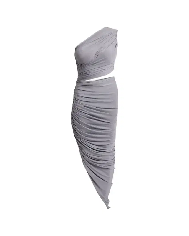 ALAÏA Asymmetric Ruched Cutout Midi Dress
