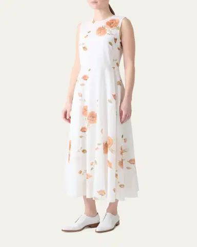 Akris Anemone Print Belted Fit-and-Flare Voile Dress | Thumbnail 4 Akris Anemone Print Belted Fit-and-Flare Voile Dress | Thumbnail 4