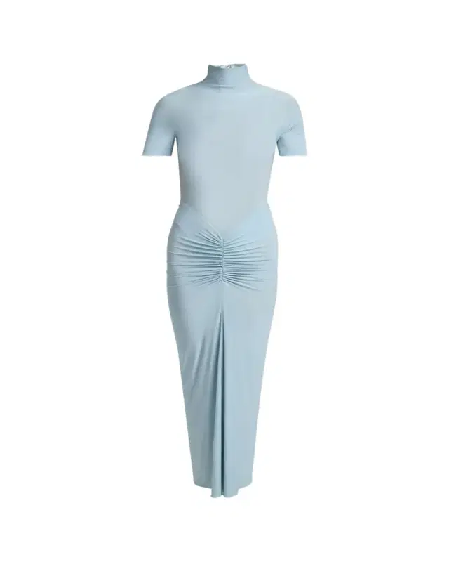 Mock Neck Draped Midi Dress