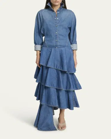 Alaïa Spiral Ruffle Denim Midi Skirt | Thumbnail 2