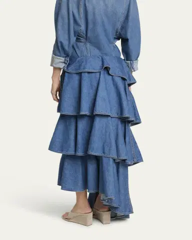 Alaïa Spiral Ruffle Denim Midi Skirt | Thumbnail 3