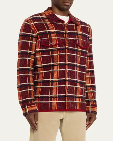 Guest in Residence Men's Windowpane Cashmere Work Shirt | Thumbnail 4