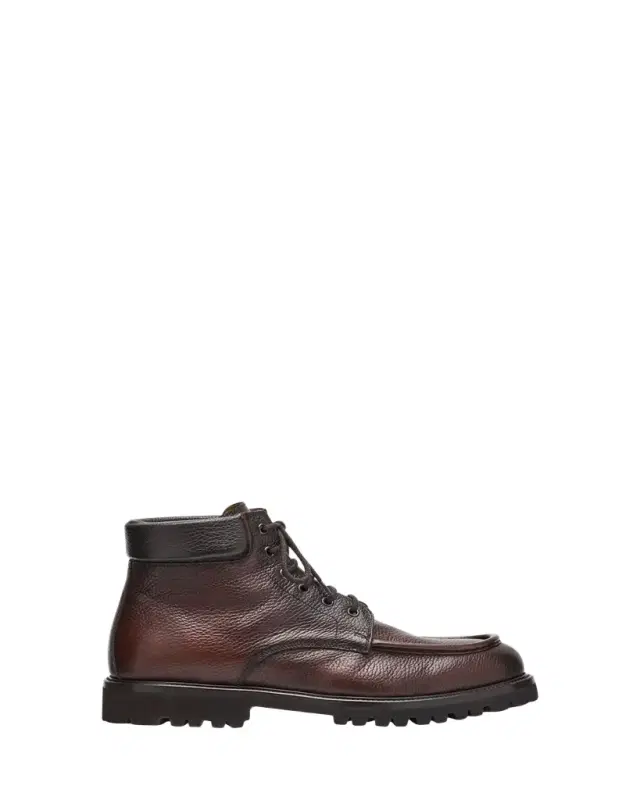 Men's Moc-Toe Grained Leather Lace-Up Boots
