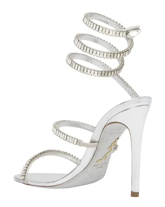 Rene Caovilla Metallic Leather Strass Snake Ankle Wrap Sandals