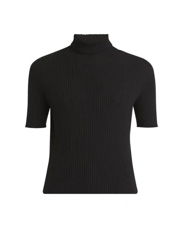 Giorgio Armani Turtleneck Short-Sleeve Cashmere Rib Sweater