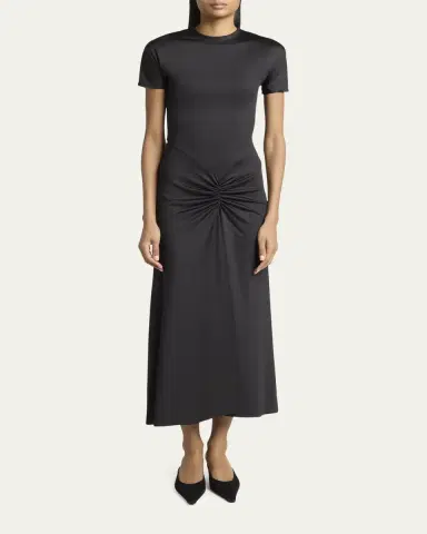Victoria Beckham Gathered Drop-Waist Midi T-Shirt Dress | Thumbnail 2 Victoria Beckham Gathered Drop-Waist Midi T-Shirt Dress | Thumbnail 2