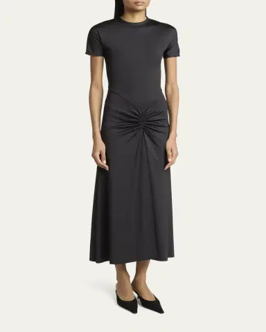 Victoria Beckham Gathered Drop-Waist Midi T-Shirt Dress | Thumbnail 4 Victoria Beckham Gathered Drop-Waist Midi T-Shirt Dress | Thumbnail 4
