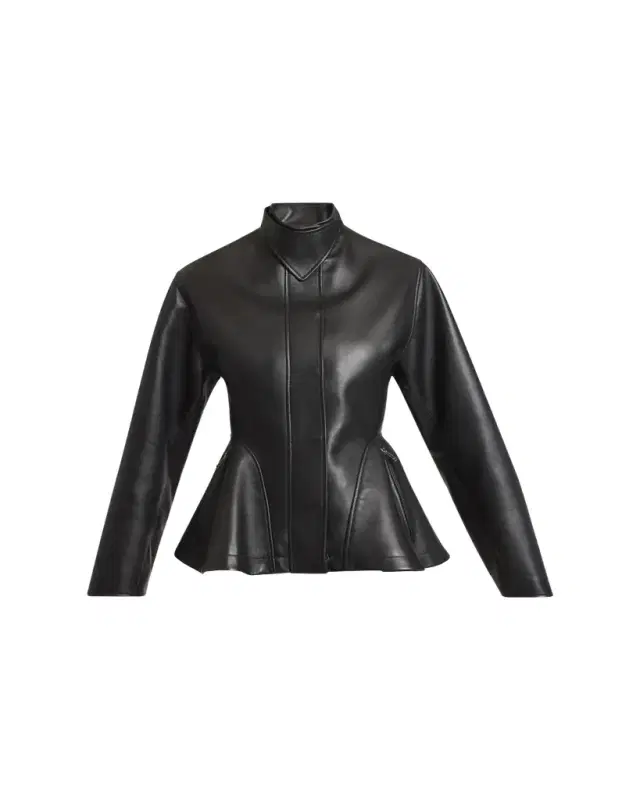 ALAIA High-Neck Leather Peplum Jacket