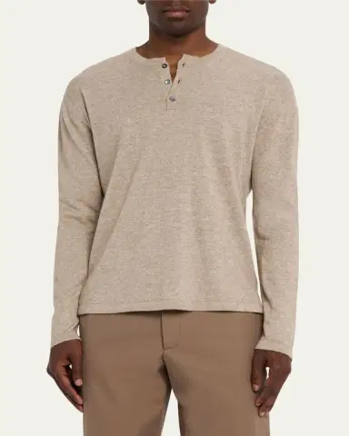 Bergdorf Goodman Men's Cashmere and Linen Henley Sweater | Thumbnail 4