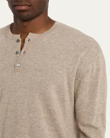 Bergdorf Goodman Men's Cashmere and Linen Henley Sweater | Thumbnail 5