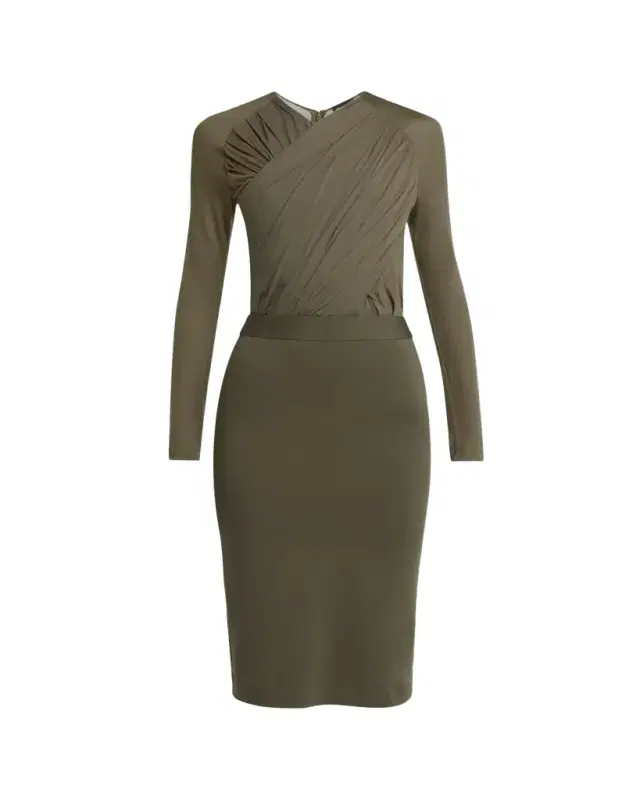 Giorgio Armani Ruched Jersey Long-Sleeve Midi Dress