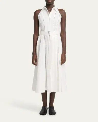 Proenza Schouler Dorothy Belted Ladder Stitch Poplin Midi Dress | Thumbnail 2 Proenza Schouler Dorothy Belted Ladder Stitch Poplin Midi Dress | Thumbnail 2