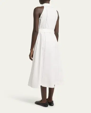 Proenza Schouler Dorothy Belted Ladder Stitch Poplin Midi Dress | Thumbnail 3 Proenza Schouler Dorothy Belted Ladder Stitch Poplin Midi Dress | Thumbnail 3