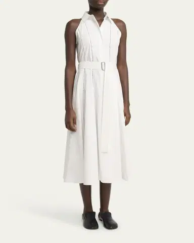 Proenza Schouler Dorothy Belted Ladder Stitch Poplin Midi Dress | Thumbnail 4 Proenza Schouler Dorothy Belted Ladder Stitch Poplin Midi Dress | Thumbnail 4