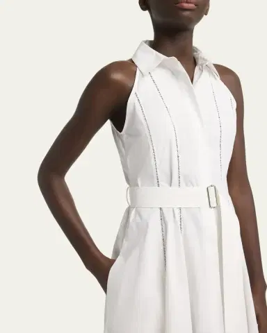 Proenza Schouler Dorothy Belted Ladder Stitch Poplin Midi Dress | Thumbnail 5 Proenza Schouler Dorothy Belted Ladder Stitch Poplin Midi Dress | Thumbnail 5