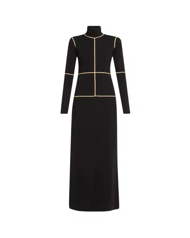Contrast Seam Turtleneck Maxi Dress