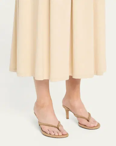 Gianvito Rossi Suede Raffia Heeled Thong Sandals | Thumbnail 2
