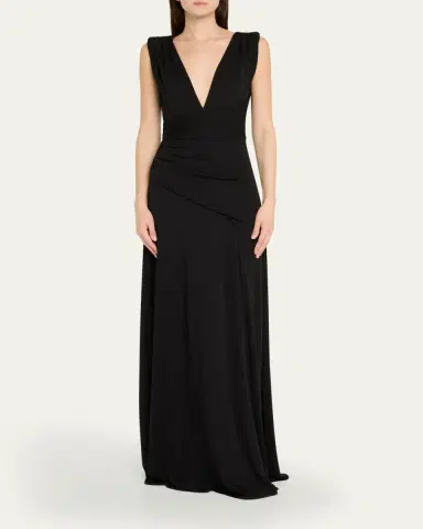 Halston Alessia Plunging Draped Matte Jersey Gown | Thumbnail 2