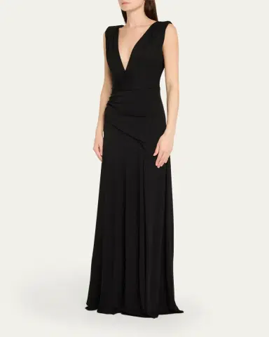 Halston Alessia Plunging Draped Matte Jersey Gown | Thumbnail 4