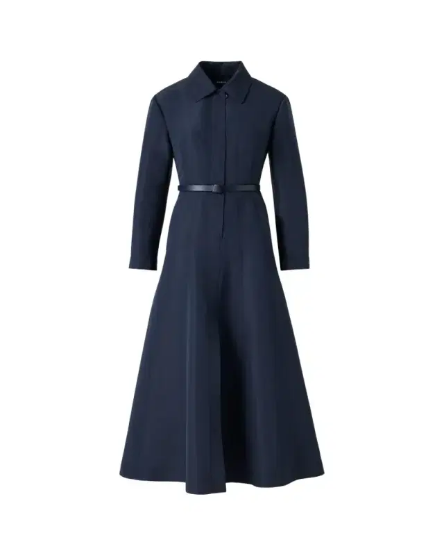 Akris Ottoman Silk Belted A-Line Midi Shirtdress