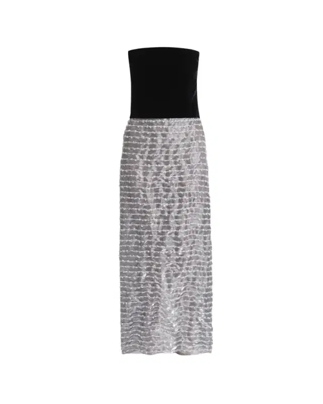 Giorgio Armani Strapless Velvet Bustier Iridescent Textured Silk Gown