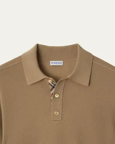 Burberry Men's Check-Placket Wool Knit Polo Shirt | Thumbnail 2