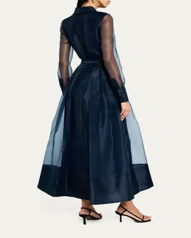 SIMKHAI Montgomery Long-Sleeve Button-Front Midi Dress | Thumbnail 3
