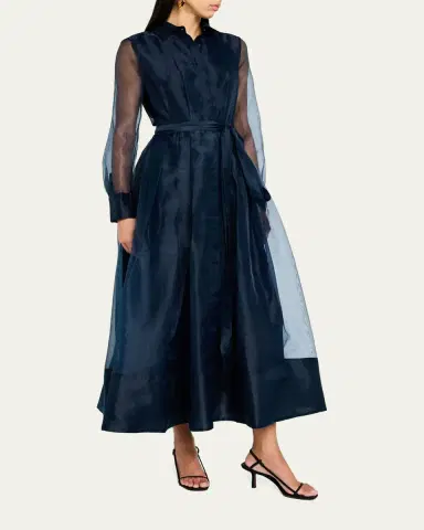 SIMKHAI Montgomery Long-Sleeve Button-Front Midi Dress | Thumbnail 4