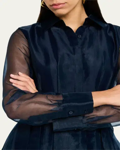 SIMKHAI Montgomery Long-Sleeve Button-Front Midi Dress | Thumbnail 5