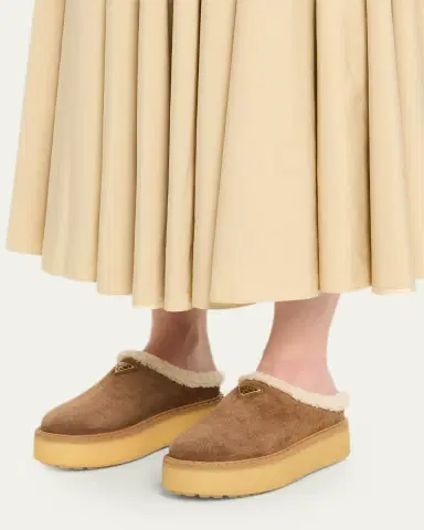 Prada Suede Shearling Cozy Platform Mules | Thumbnail 6