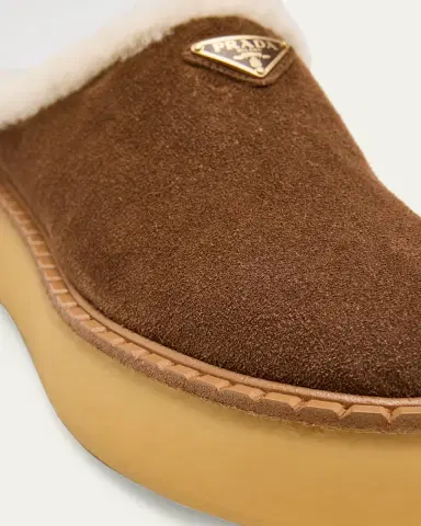 Prada Suede Shearling Cozy Platform Mules | Thumbnail 9